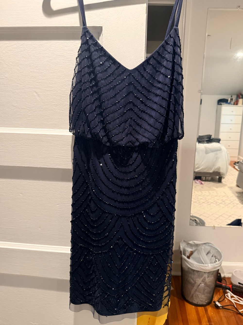 Adrianna Papell Navy Beaded Midi Cocktail Dress